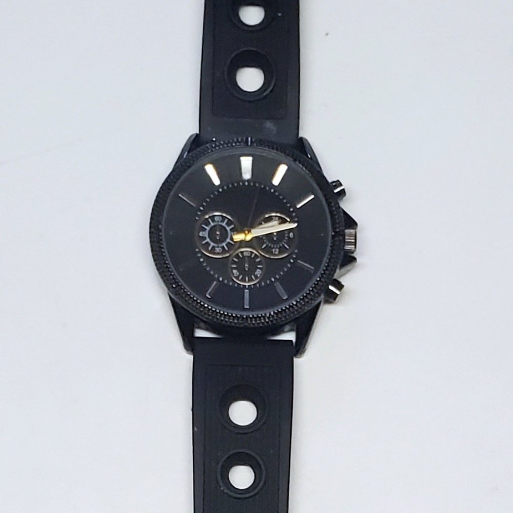 Men's FMD Black Stainless Steel Rubber Band Watch EUC - Picture 4 of 4